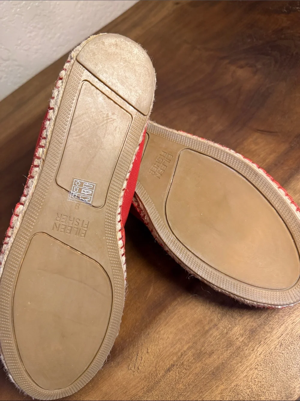 Eileen Fisher Women's Red Slip-On Leather and Mesh Flats Loafers Jute Espadrille